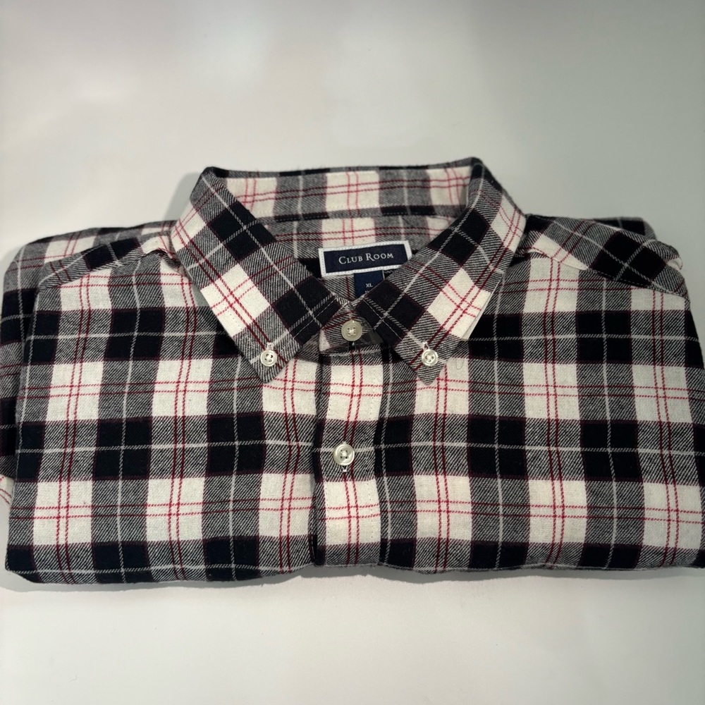 Club Room Black, White, and Red Plaid Shirt
